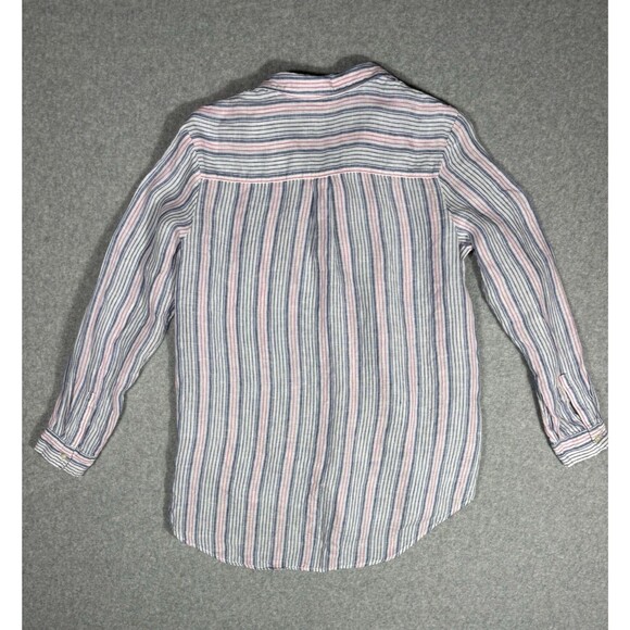 Gap Blue Pink Boyfriend Shirt Striped Linen Women Relaxed Coastal Button Up Sz M - Picture 9 of 9